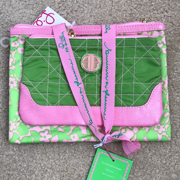 Lilly Pulitzer Handbags - Lilly Pulitzer Punk/Green Floral Cosmetic Bag Set